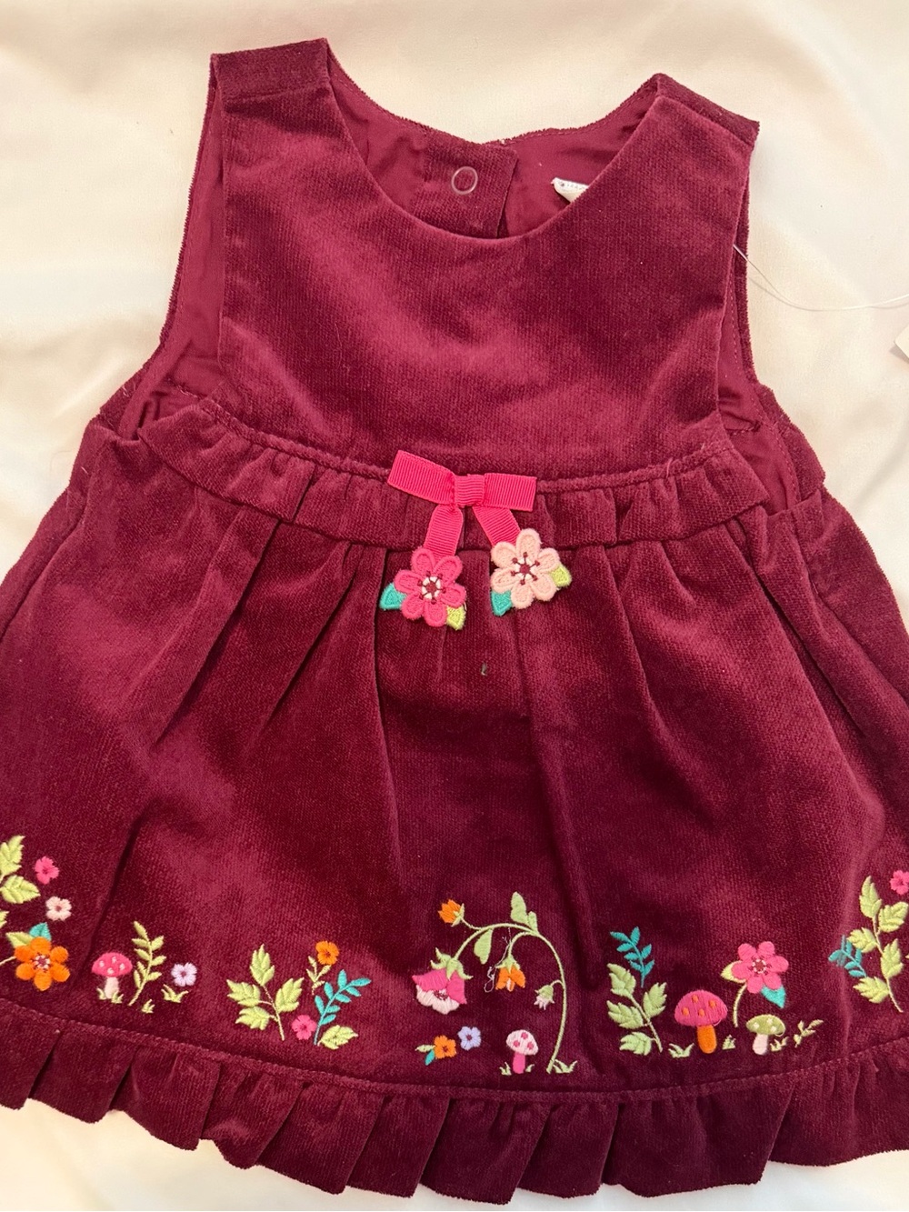 NWT Gymboree Baby Girls Burgundy Corduroy Floral Mushroom Dress- Size 0-3 Months
